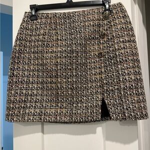 Gianni Bini Black Multi Tweed Mini Skirt with Side Buttons